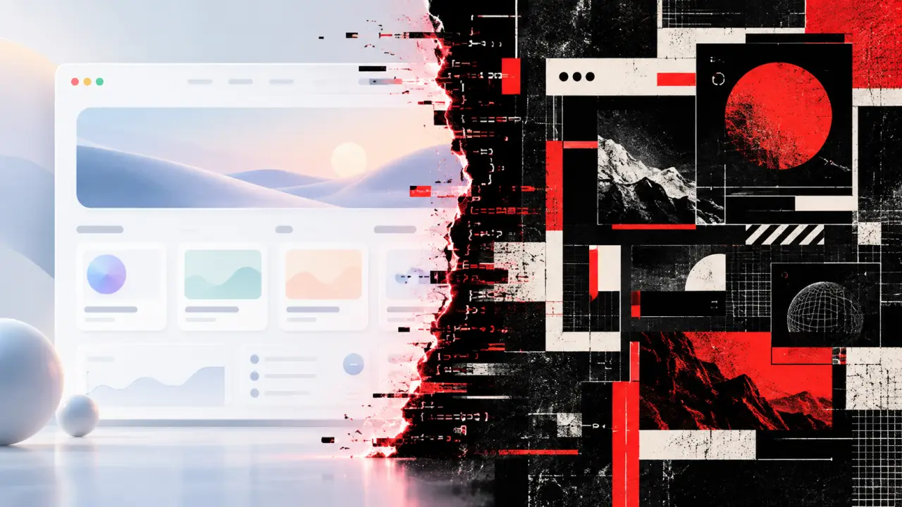 Comparaison entre une interface web minimaliste et sa version brutaliste